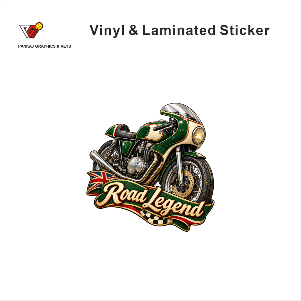 Road Legend vintage rider sticker - matte laminated vinyl