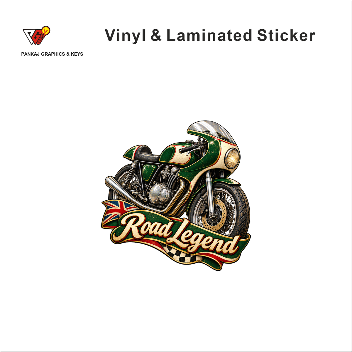 Road Legend vintage rider sticker - matte laminated vinyl