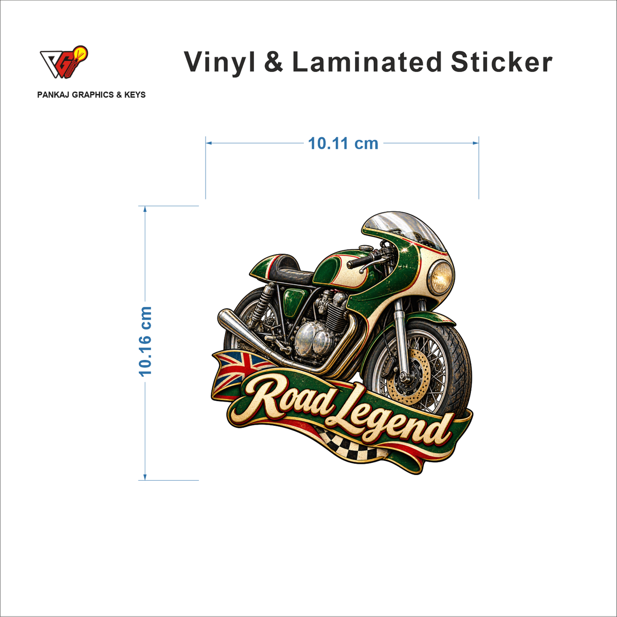 Road Legend sticker size 10.11 cm x 10.16 cm
