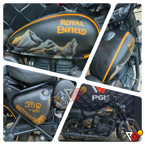 Royal Enfield Classic 350 Reborn gold wolf wrap